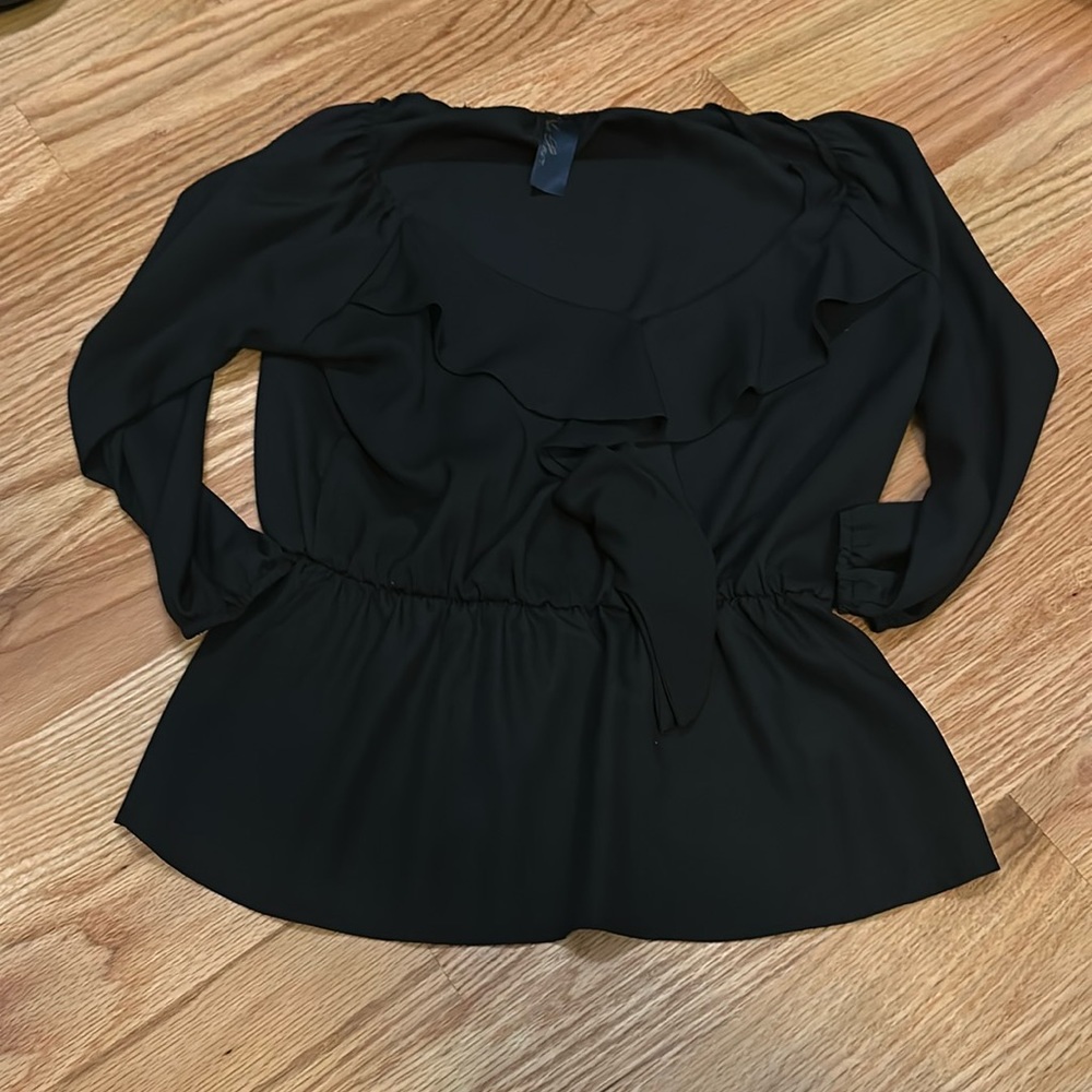 Blue Rain - Black Ruffle Top - size S